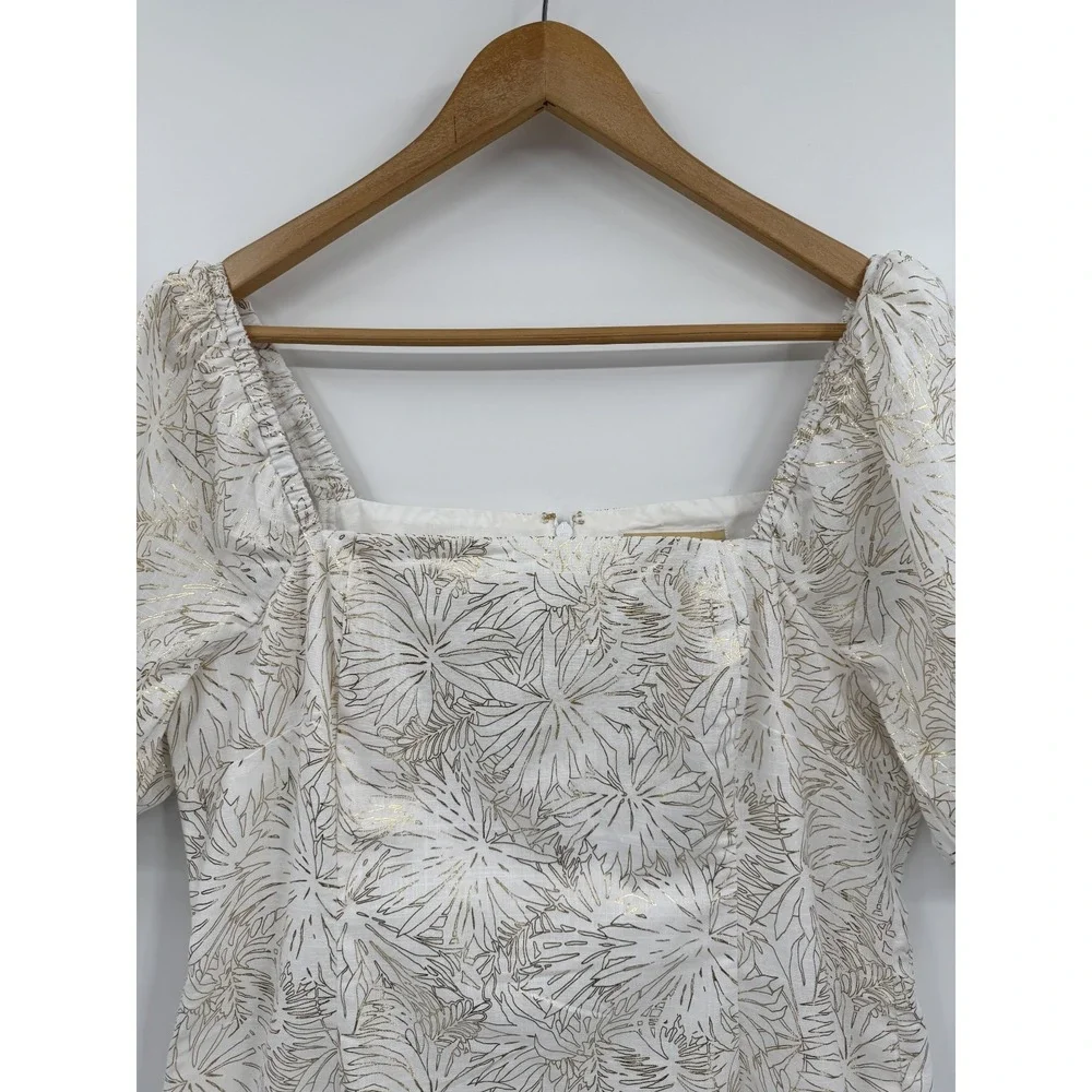 Michael Michael Kors Metallic Gold Floral Puff Sleeve‎ Mini Dress Women's M NWT